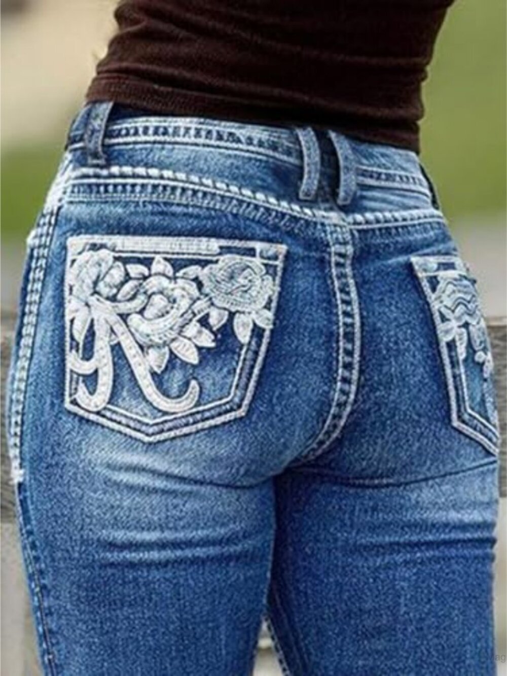 High Rise Capri Skinny Embroidered Jeans - Picture 3 of 5